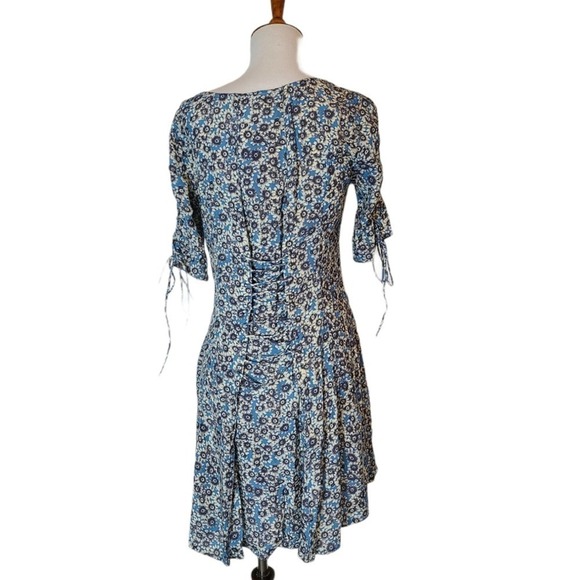Free People Blue Floral Lace-Up Boho Cottagecore Mini Dress Small NWT - Picture 3 of 8